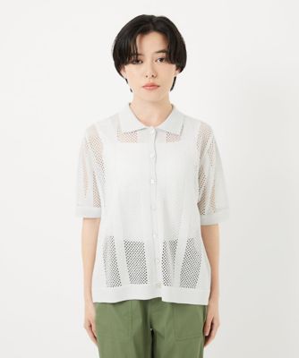 ラメ襟付きシアーメッシュニット羽織