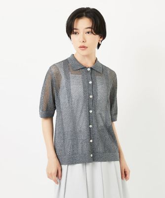 ラメ襟付きシアーメッシュニット羽織