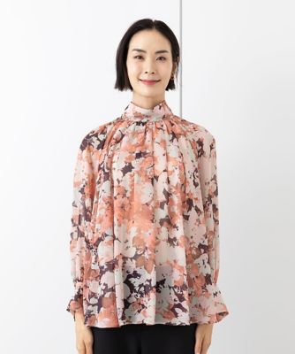 小さいサイズ］フラワープリントハイネックブラウス（オリジナル