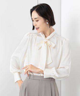 ＜MICHELKLEIN(Women/小さいサイズ)＞［小さいサイズ］ストレッチサテンボウタイブラウス