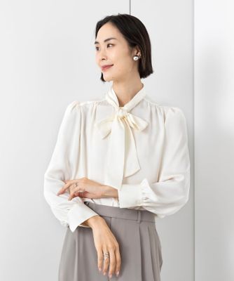 ［小さいサイズ］ストレッチサテンボウタイブラウス