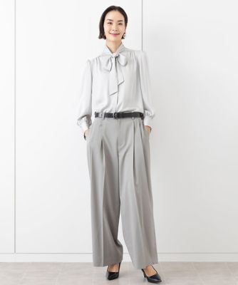 ［小さいサイズ］ストレッチサテンボウタイブラウス