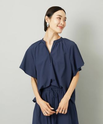 ＜MICHELKLEIN(Women/小さいサイズ)＞［小さいサイズ］［セットアップ対応］ギャザーブラウス　サッカー無地