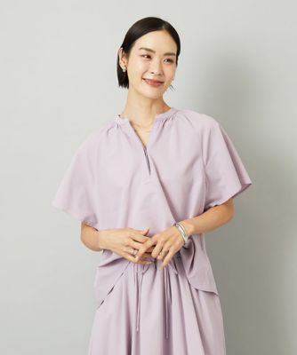 小さいサイズ］［セットアップ対応］ギャザーブラウス サッカー無地