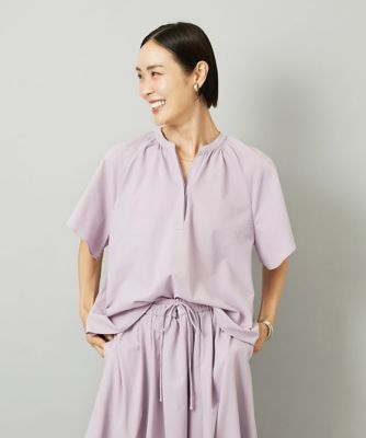 MICHELKLEIN(Women/小さいサイズ)/ミッシェルクラン [小さいサイズ][セットアップ対応]ギャザーブラウス サッカー無地 60ラベンダー トップス【三越伊勢丹/公式】