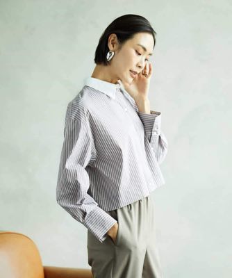 小さいサイズ］［2WAY］クレリックオーバーサイズストライプシャツ