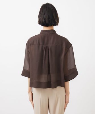 ［小さいサイズ］ボックスシルエットハーフスリーブシアーシャツ