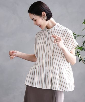＜MICHELKLEIN(Women/小さいサイズ)＞［小さいサイズ］ストライプ柄デザインタックブラウス