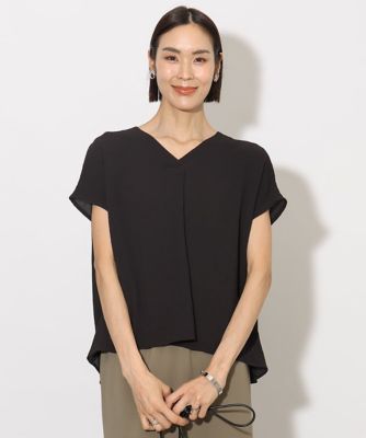 [セットアップ対応]楊柳Vネックデザインブラウス MICHEL KLEIN｜[セットアップ対応]楊柳Vネックデザインブラウス