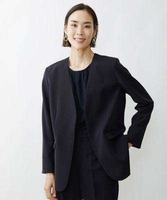 ＜MICHELKLEIN(Women/小さいサイズ)＞［小さいサイズ］ストレッチツイルノーカラージャケット（総裏）／セットアップ対応