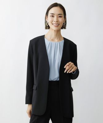 ［小さいサイズ］ストレッチツイルノーカラージャケット（総裏）／セットアップ対応