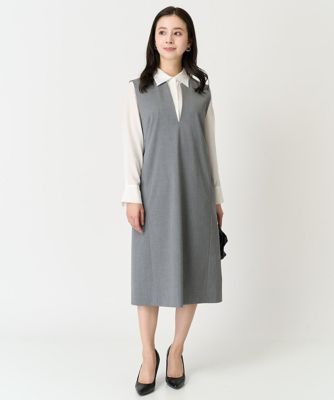 ［小さいサイズ］キーネックノースリーブワンピース（セットアップ対応）