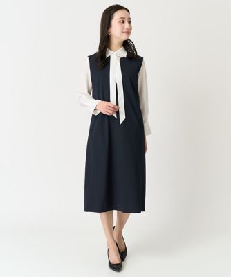 ［小さいサイズ］キーネックノースリーブワンピース（セットアップ対応）