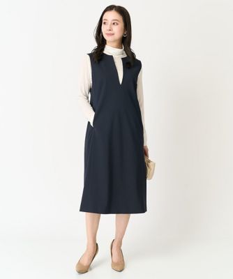［小さいサイズ］キーネックノースリーブワンピース（セットアップ対応）