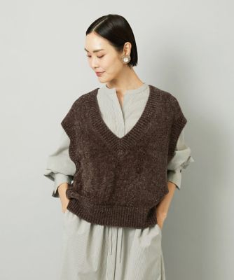 MICHELKLEIN(Women/小さいサイズ)/ミッシェルクラン [小さいサイズ]フェザータッチVネックベスト 87ブラウン 衣料品【三越伊勢丹/公式】