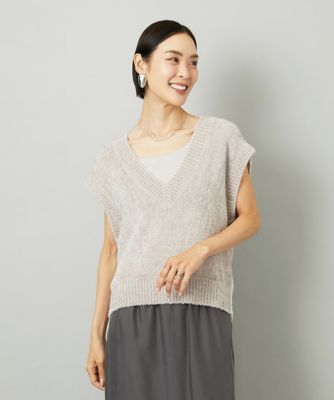 MICHELKLEIN(Women/小さいサイズ)/ミッシェルクラン [小さいサイズ]フェザータッチVネックベスト 91ライトグレー 衣料品【三越伊勢丹/公式】
