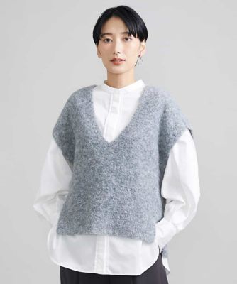 ＜MICHELKLEIN(Women/小さいサイズ)＞［小さいサイズ］ループヤーンＶネックニットベスト