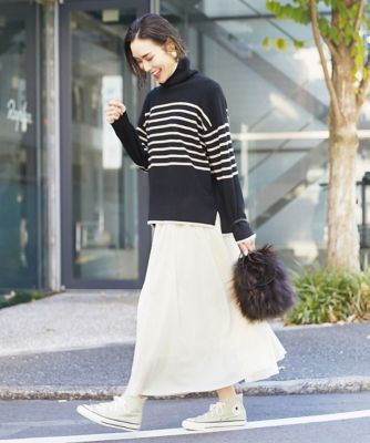 ［小さいサイズ］パネルボーダータートルネックニット