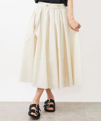 MICHELKLEIN(Women/小さいサイズ)/ミッシェルクラン ［小さいサイズ］スピンドルギャザースカート　ストライプ柄（ドライタッチ／セットアップ対応）