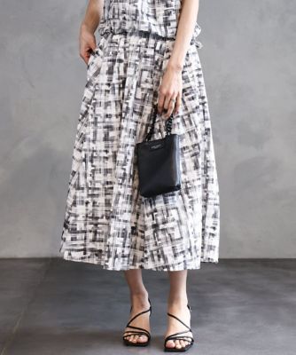 ＜MICHELKLEIN(Women/小さいサイズ)＞［小さいサイズ］かすれチェック柄ギャザースカート（セットアップ対応）