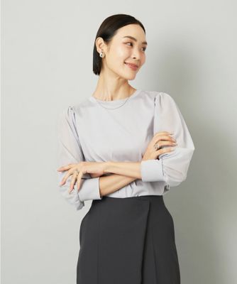 ＜MICHELKLEIN(Women/小さいサイズ)＞［小さいサイズ］ラメチュールスリーブ異素材カットソー