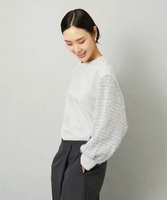 MICHELKLEIN(Women/小さいサイズ)/ミッシェルクラン [小さいサイズ]パフスリーブ異素材カットソー 91ライトグレー トップス【三越伊勢丹/公式】