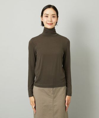 イッセイミヤケ　シアー ハイネックカットソー　シワ加工　ブラウン　Mサイズ 小さいサイズ］［レイヤードにおすすめ］シアーハイネック