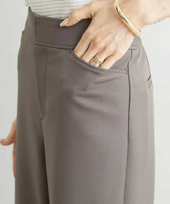 ［小さいサイズ］ストレッチワイドパンツ（定番シルエット／裏地なし／長め）