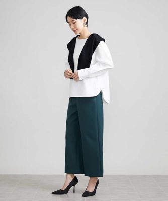 ［小さいサイズ］ストレッチワイドパンツ（定番シルエット／裏地なし／長め）