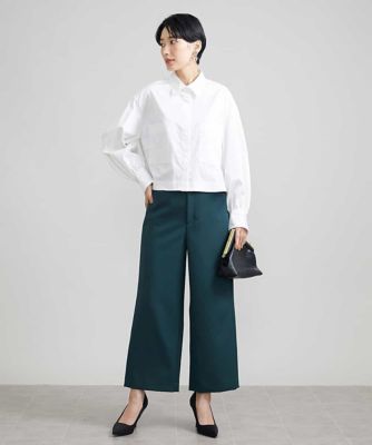 ［小さいサイズ］ストレッチワイドパンツ（定番シルエット／裏地なし／長め）
