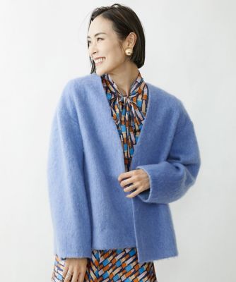 ＜MICHELKLEIN(Women/小さいサイズ)＞［小さいサイズ］モヘヤ混シャギーノーカラーコート