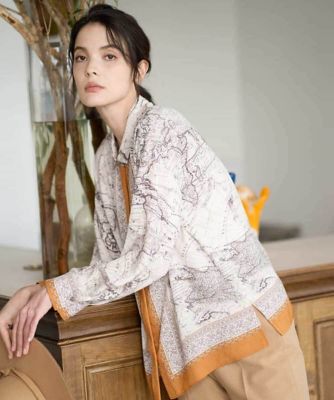 CHANEL フラワープリント 長袖ブラウス サイズ42 パウダーサテンシャーリング長袖ブラウス/le.coeur blanc(ルクール