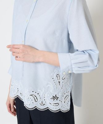 カットワーク刺繍ストライプブラウス