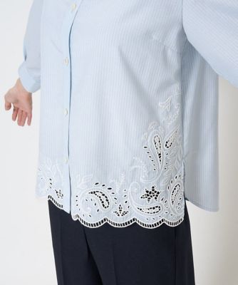 カットワーク刺繍ストライプブラウス
