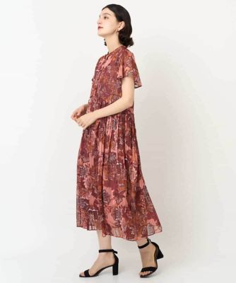 【SALE】CHRISTIAN AUJARD（Women/小さいサイズ）/クリスチャンオジャールS モダン更紗プリントワンピース 77オレンジ×ボルドー系 ワンピース・ドレス【三越伊勢丹/公式】