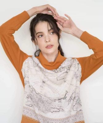 CHRISTIAN AUJARD（Women/小さいサイズ）/クリスチャンオジャールS [アンサンブル対応]アートプリントドッキングニット 82ベージュ×オレンジ トップス【三越伊勢丹/公式】