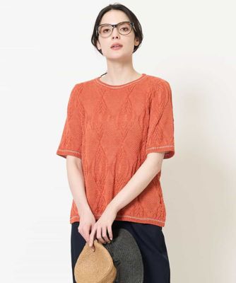 【SALE】CHRISTIAN AUJARD（Women/小さいサイズ）/クリスチャンオジャールS ラメデザインサマーニット オレンジ15 トップス【三越伊勢丹/公式】