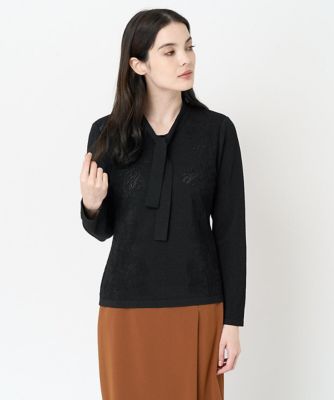 【SALE】CHRISTIAN AUJARD（Women/小さいサイズ）/クリスチャンオジャールS [アンサンブル対応]メッシュ柄ボウタイニット ブラック94 トップス【三越伊勢丹/公式】