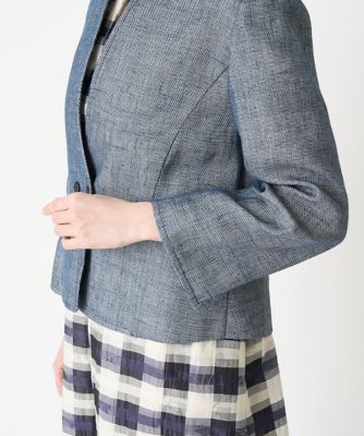 ［セットアップ対応］シャンブレーツイードノーカラージャケット