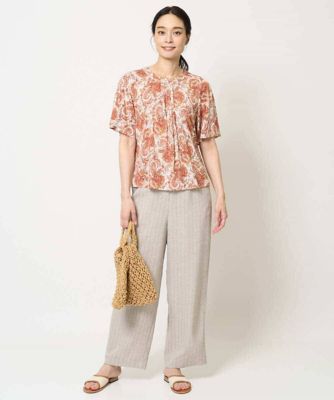 新品 BEARDSLEY 異素材フラワープリント切り替えカットソー ペインティングフラワープリントブラウス|allureville OFFICIAL