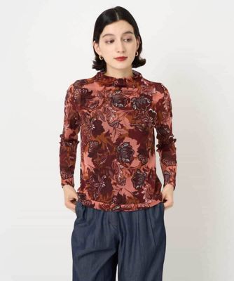 【SALE】CHRISTIAN AUJARD（Women/小さいサイズ）/クリスチャンオジャールS モダン更紗プリント長袖カットソー 77オレンジ×ボルドー系 トップス【三越伊勢丹/公式】