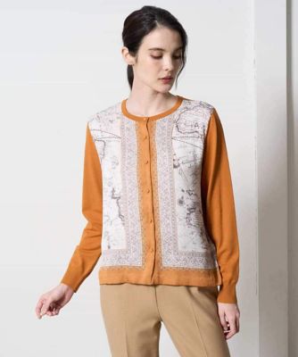 アンサンブル対応］アートプリントドッキングニットカーディガン