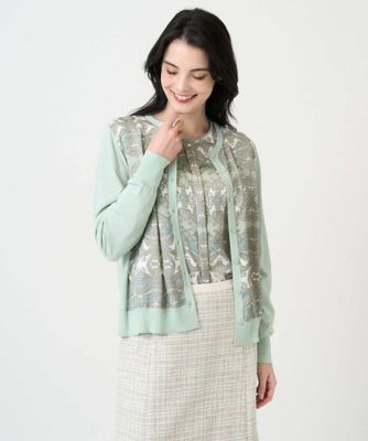 ＜CHRISTIAN AUJARD（Women/小さいサイズ）＞［アンサンブル対応］レーシーオーナメントプリントカーディガン