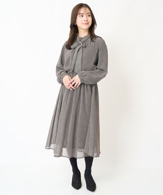 【小さいサイズ】幾何柄ボウタイシフォンブラウス／洗える