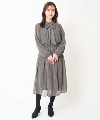 【小さいサイズ】幾何柄ボウタイシフォンブラウス／洗える