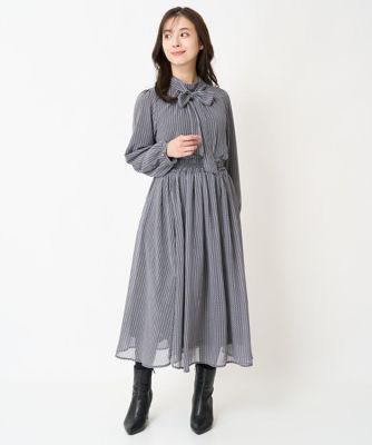 【小さいサイズ】幾何柄ボウタイシフォンブラウス／洗える