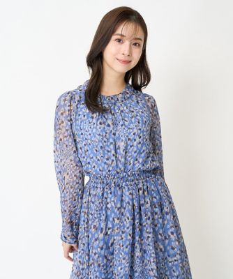 【小さいサイズ】フラワーモチーフプリントシフォンブラウス／洗える
