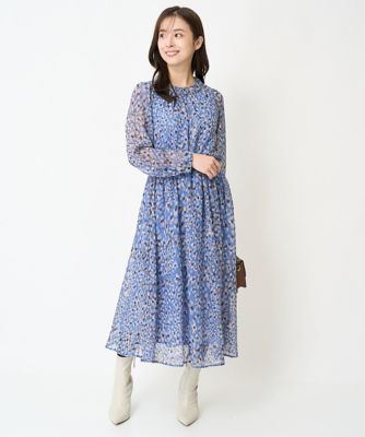 【小さいサイズ】フラワーモチーフプリントシフォンブラウス／洗える