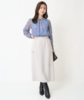 【小さいサイズ】フラワーモチーフプリントシフォンブラウス／洗える