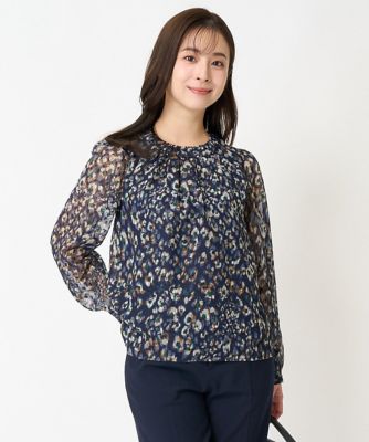 【小さいサイズ】フラワーモチーフプリントシフォンブラウス／洗える